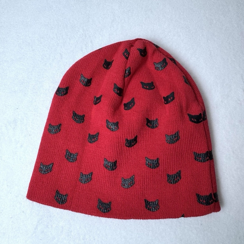 Emily Strange‎ Beanie Red Black Cats One Size Sticking Cap Hat Made Strange By